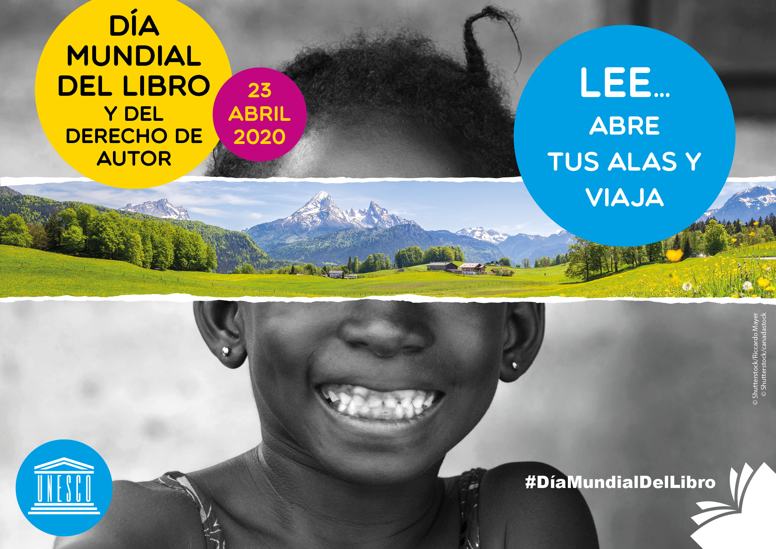 Cartel, Afiche, Poster, Eslogan - Día Mundial del Libro y del Derecho de Autor 2020 - UNESCO. LEE... abre tus alas y viaja #DíaMundialDelLibro