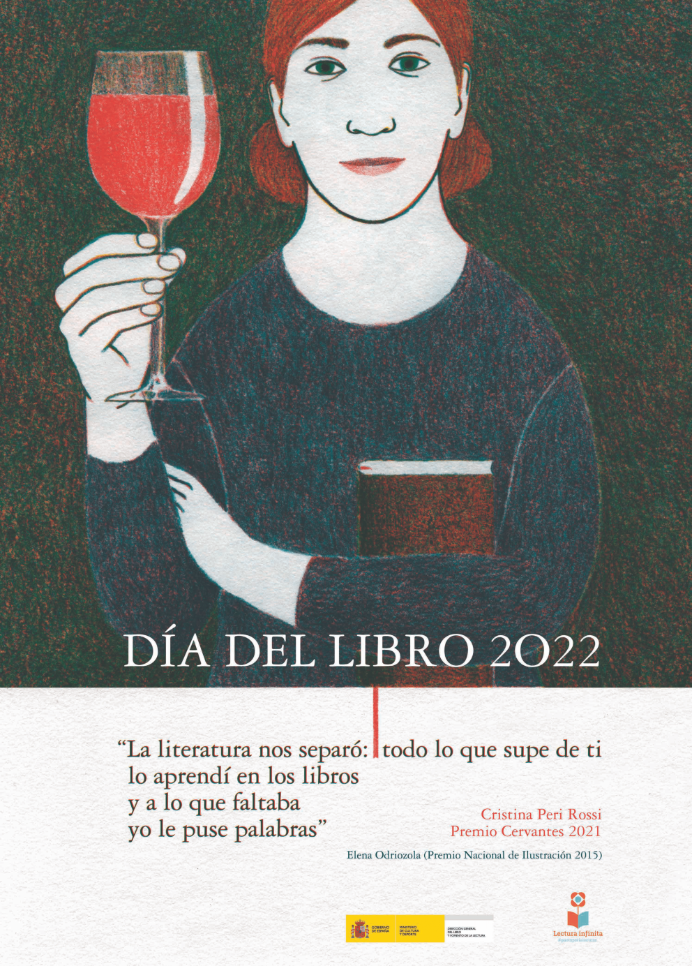 Cartel del Día del Libro 2022. Castellano. Diseño: Elena Odriozola. Premio Nacional de Ilustración 2015 - Ministerio de Cultura y Deporte - Gobierno de España